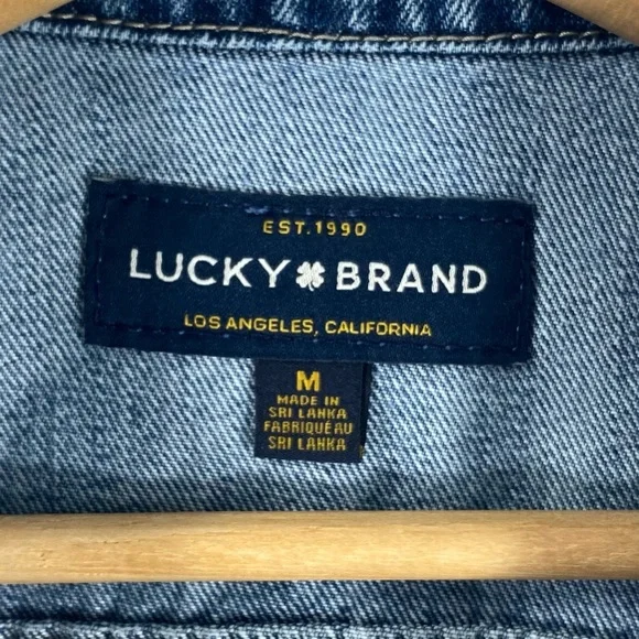 Lucky Brand The Tomboy Trucker Distressed Raw Hem Cropped Denim Jean Jacket M - Picture 6 of 12